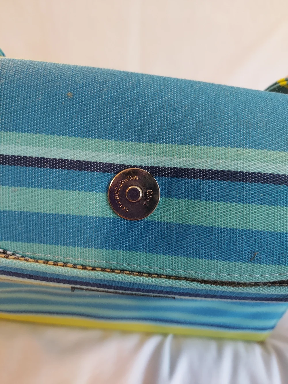 Kate Spade New York Vintage Striped Canvas Handbag Blue Lime Teal